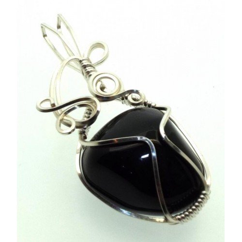 Apache Tear Gemstone Silver Plated Wire Wrapped Pendant 05